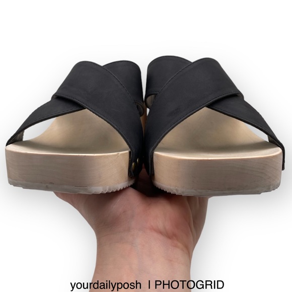 Seven Dials crisscross platform wood heeled slide sandals 11 - Picture 5 of 13